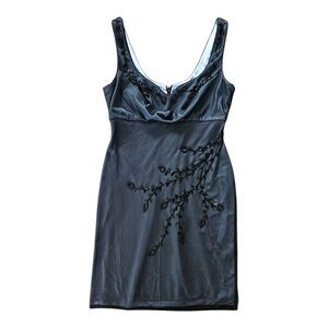 Adrianna Papell Evening Babydoll Black Beaded Mini Dress 6 PETITE Fairy Grunge